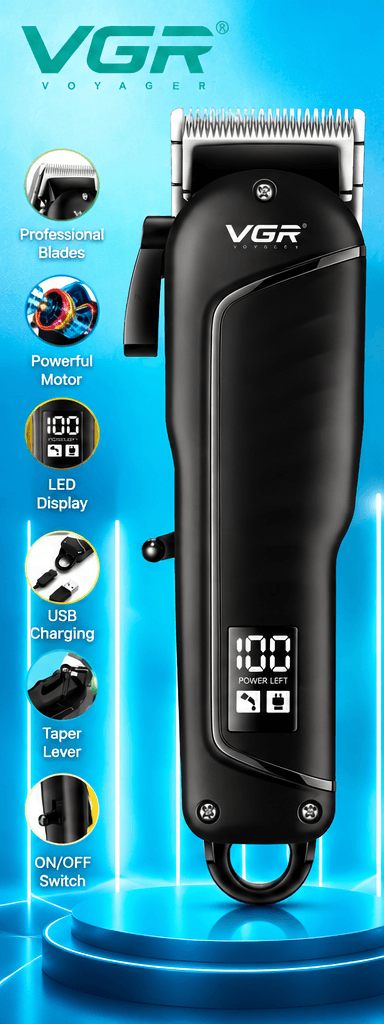 Front view of the VGR professional men's trimmer